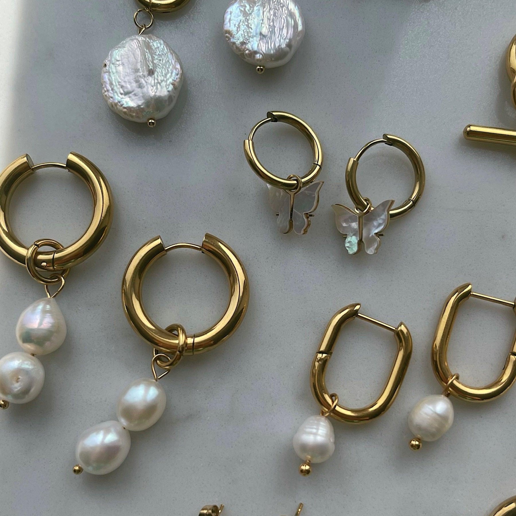 BohoMoon Stainless Steel Bora Bora Pearl Hoop Earrings Gold