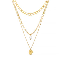 BohoMoon Stainless Steel Cascade Pearl Layered Necklace Gold