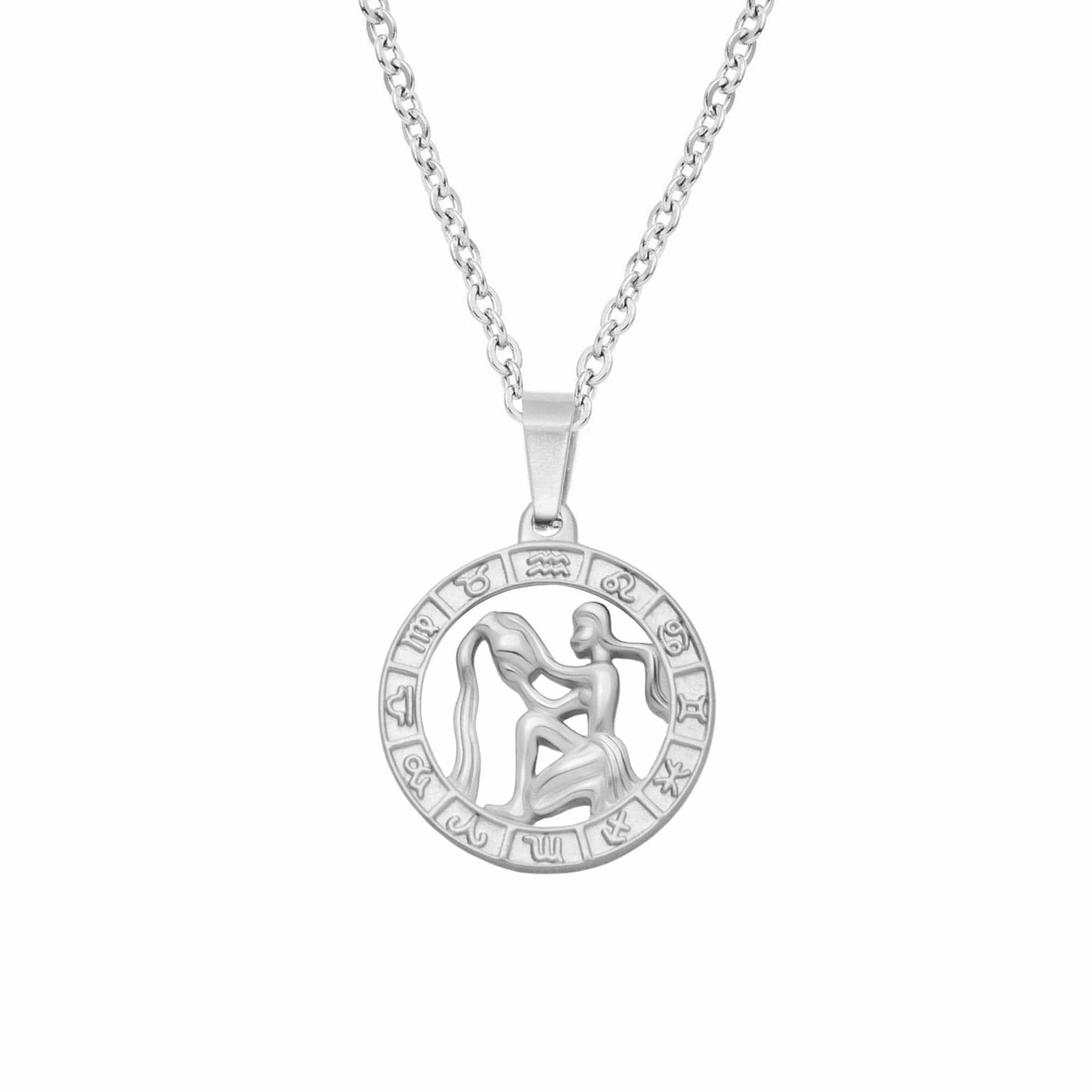 BohoMoon Stainless Steel Classic Zodiac Necklace Silver / Aquarius
