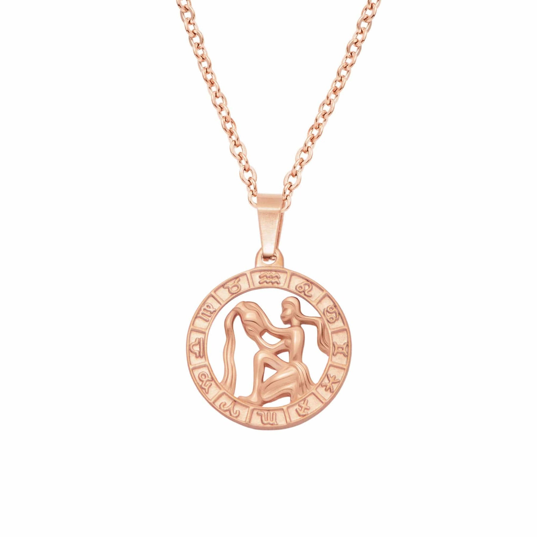 BohoMoon Stainless Steel Classic Zodiac Necklace Rose Gold / Aquarius