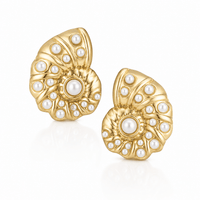 Bohomoon Stainless Steel Coral Shell Pearl Stud Earrings