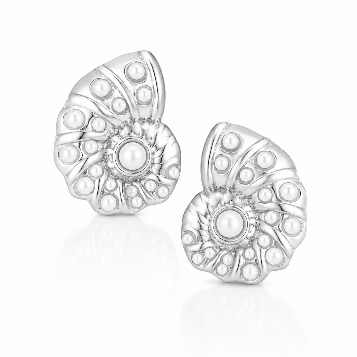 Bohomoon Stainless Steel Coral Shell Pearl Stud Earrings