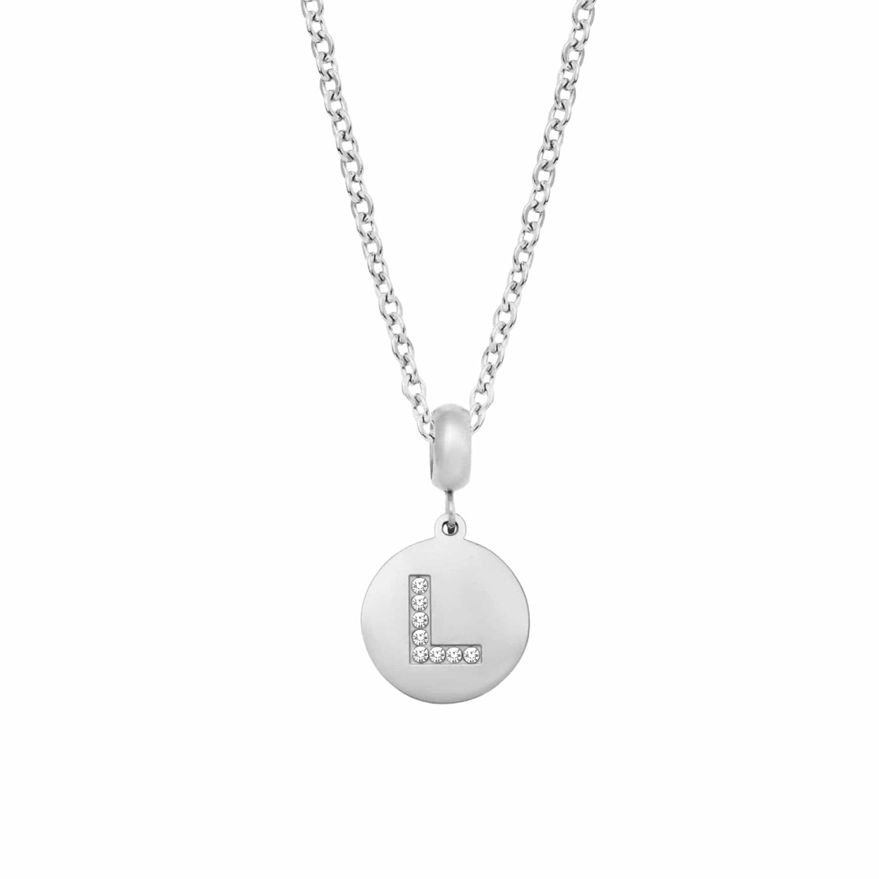BohoMoon Stainless Steel CZ Initial Necklace Silver / A