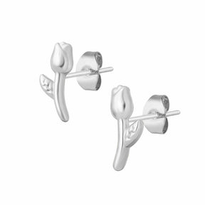 BohoMoon Stainless Steel Dainty Rose Stud Earrings Silver