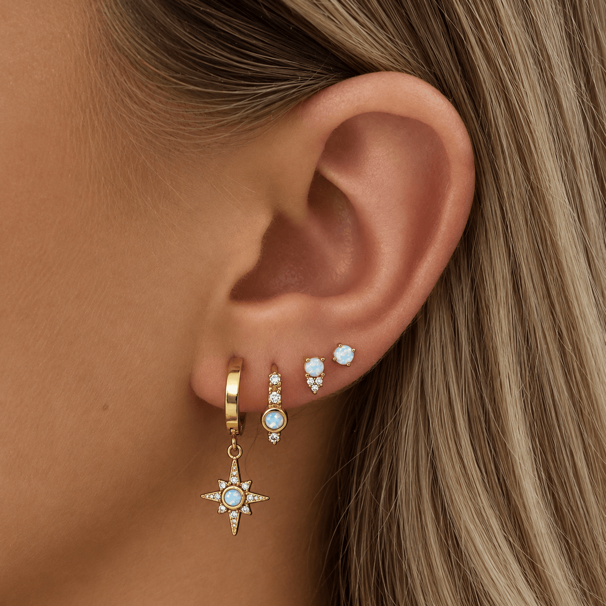 Bohomoon Stainless Steel Dolly Opal Hoop Earrings