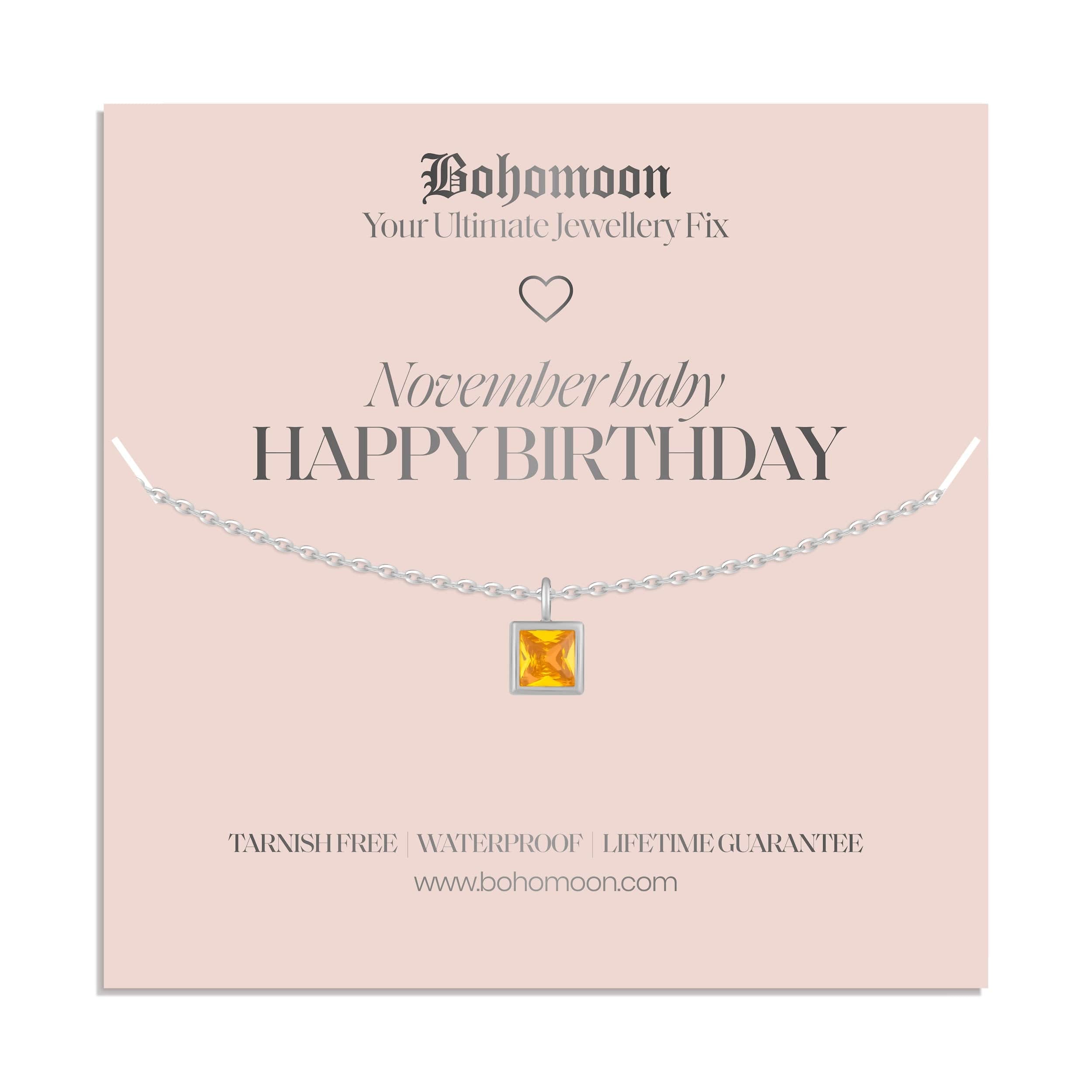 Bohomoon Stainless Steel Happy Birthday Birthstone Necklace