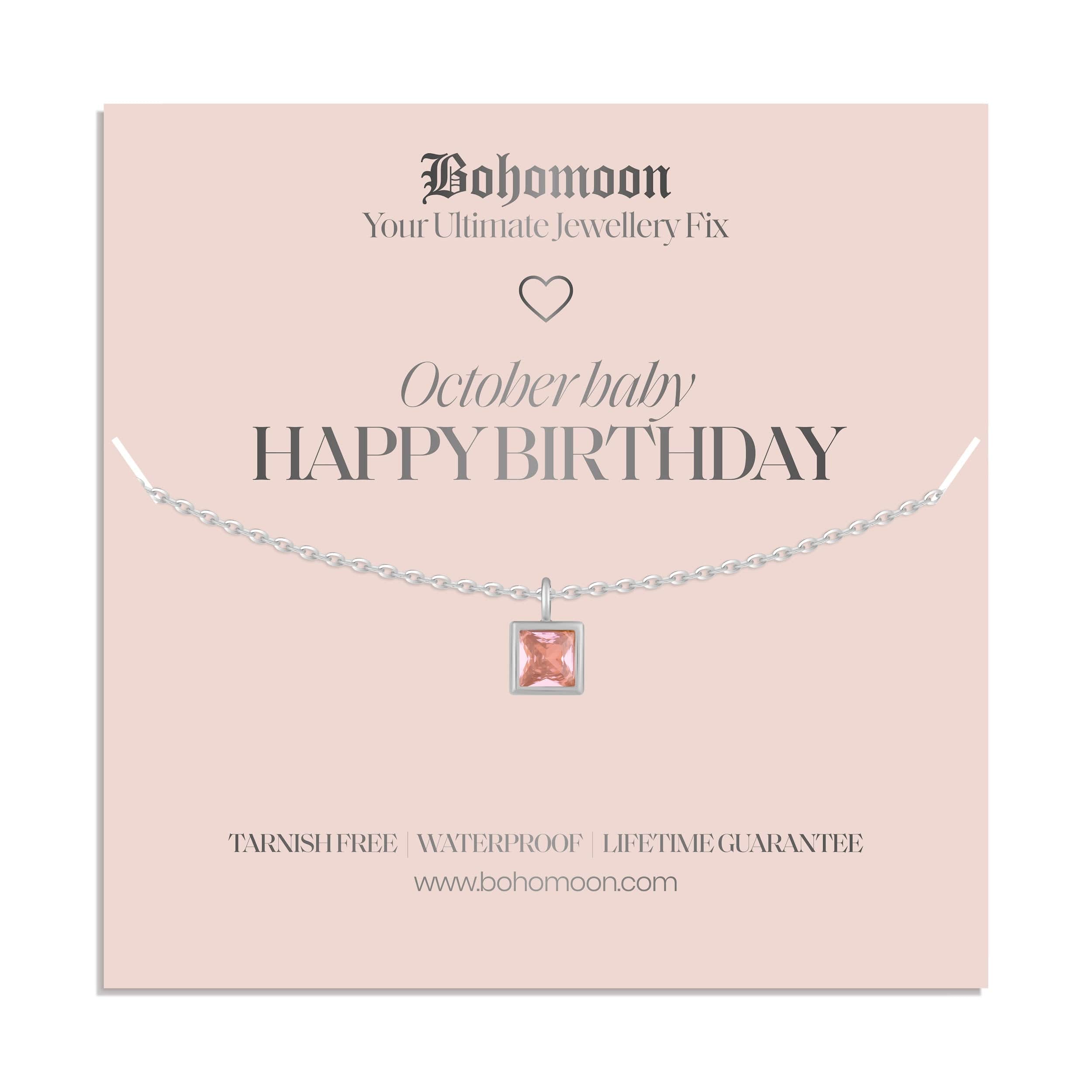 Bohomoon Stainless Steel Happy Birthday Birthstone Necklace