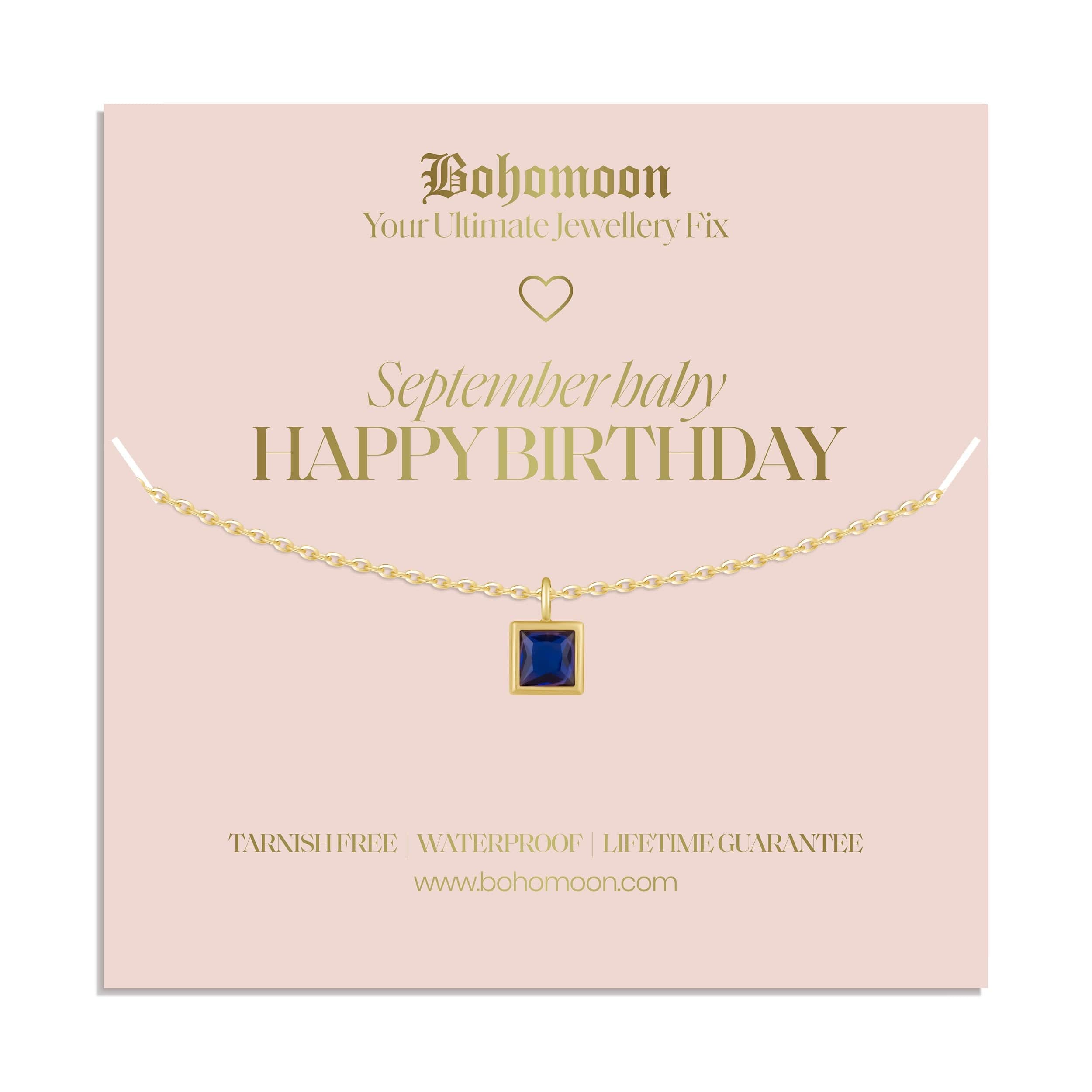 Bohomoon Stainless Steel Happy Birthday Birthstone Necklace