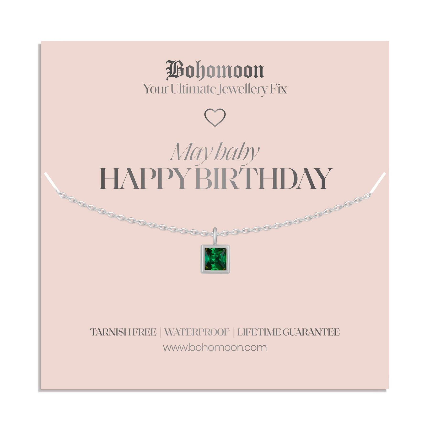 Bohomoon Stainless Steel Happy Birthday Birthstone Necklace