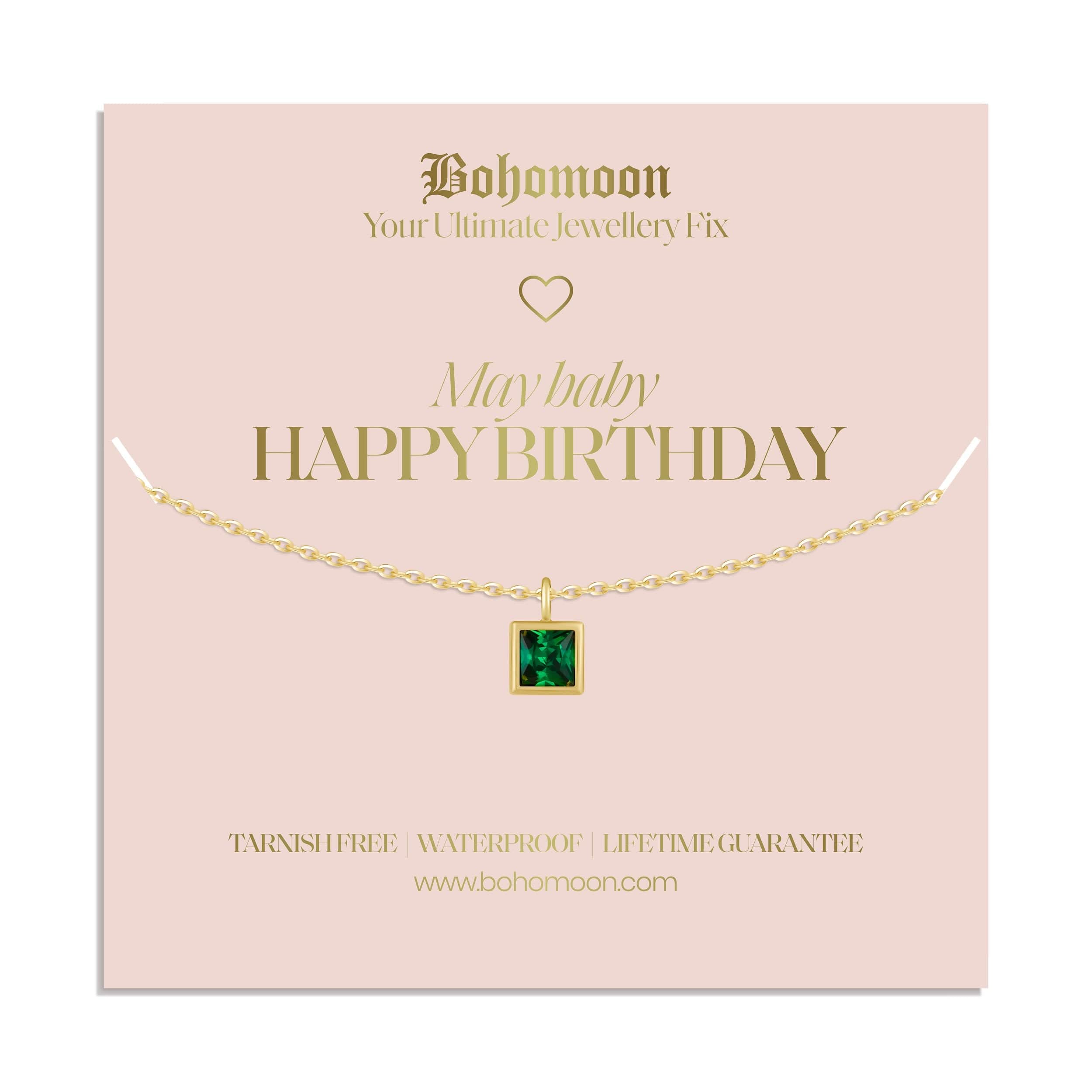 Bohomoon Stainless Steel Happy Birthday Birthstone Necklace