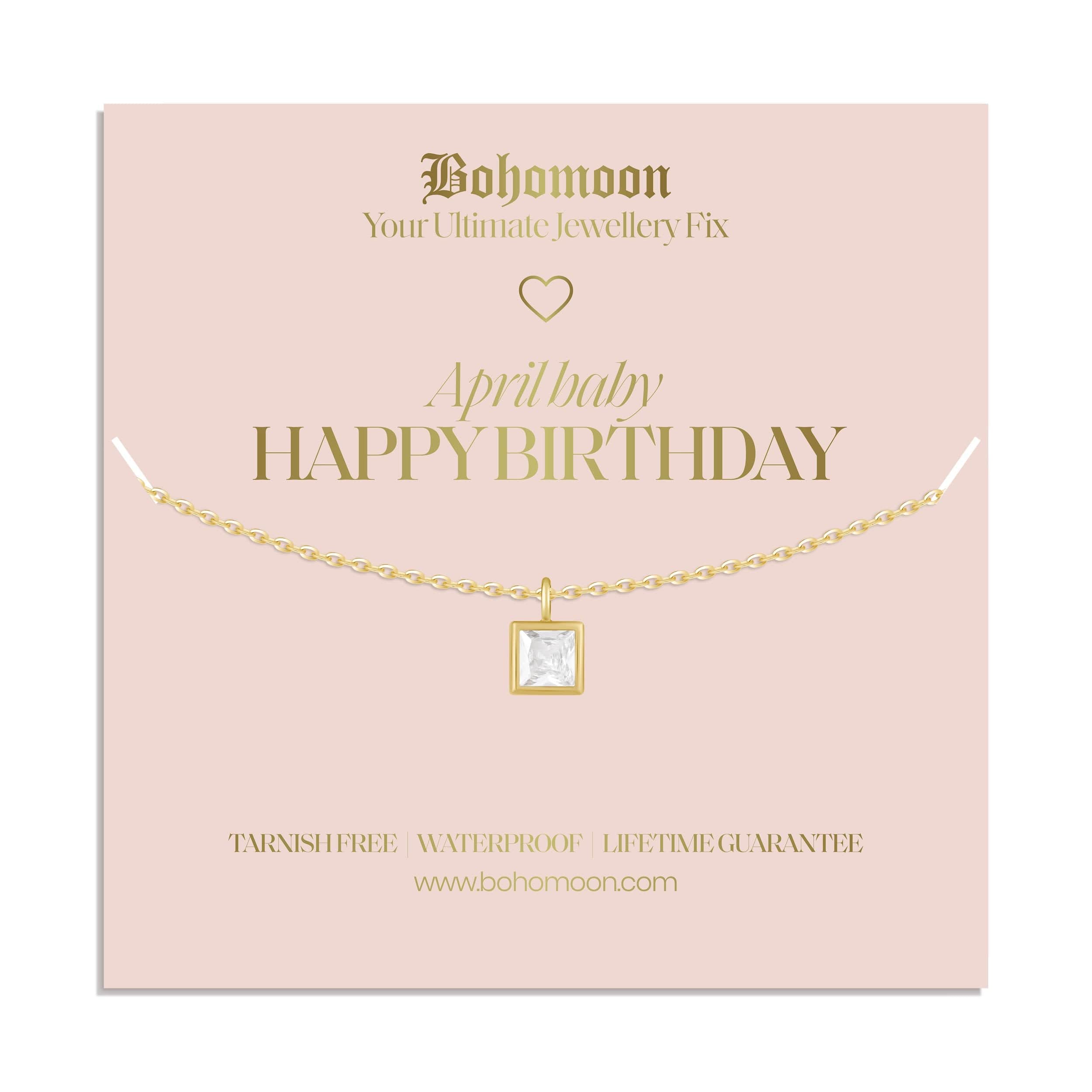Bohomoon Stainless Steel Happy Birthday Birthstone Necklace