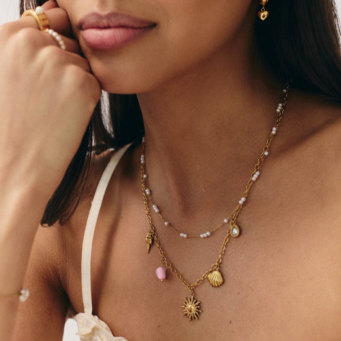 Bohomoon Stainless Steel Indie Layered Charm Necklace