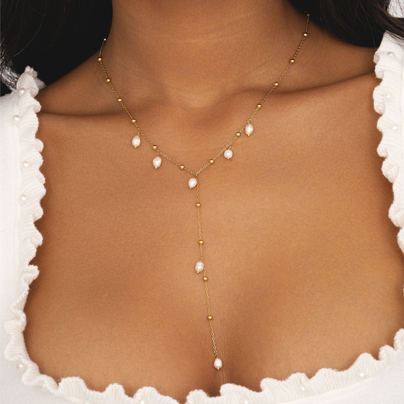Bohomoon Stainless Steel Ivie Pearl Lariat Necklace
