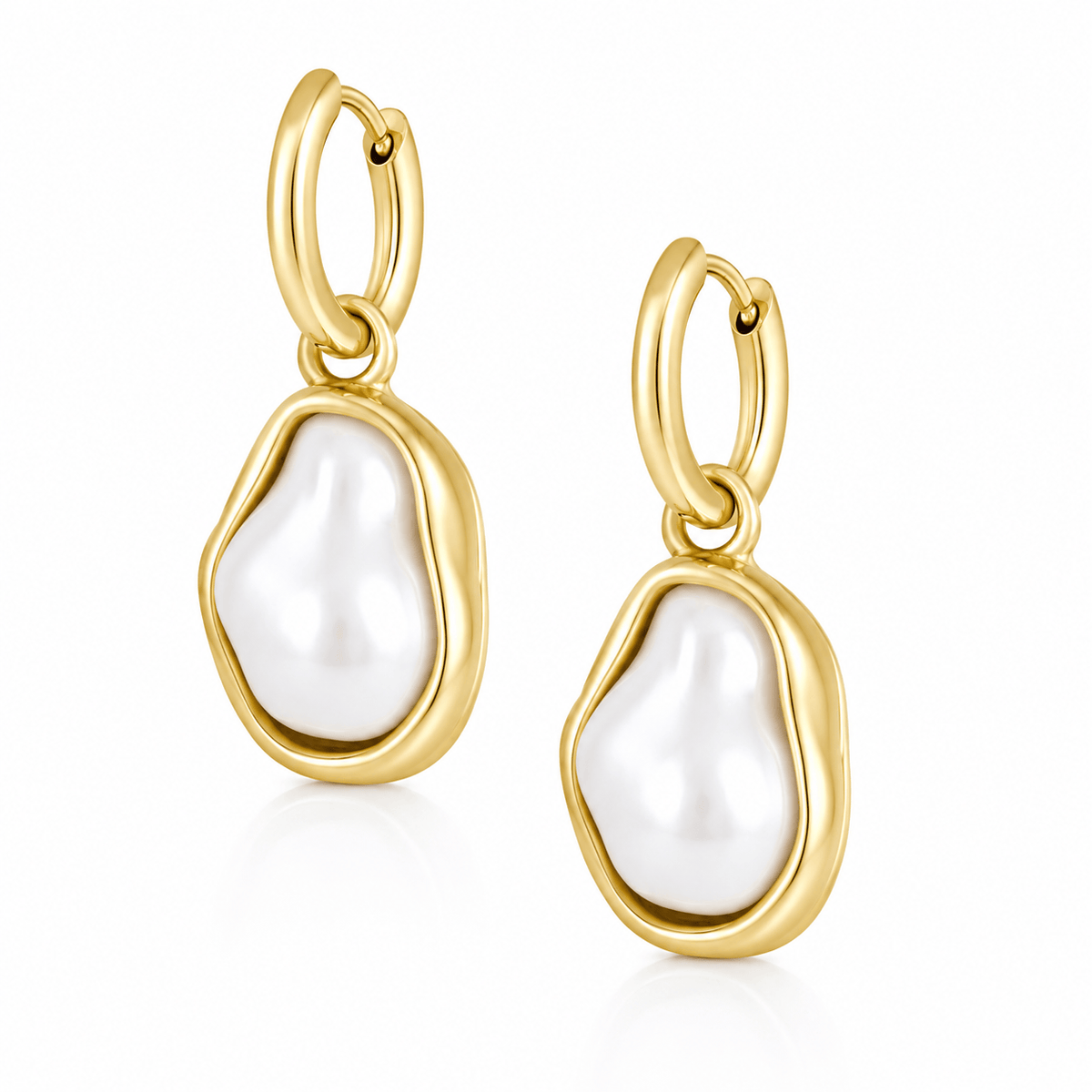 Bohomoon Stainless Steel Laurel Pearl Hoop Earrings
