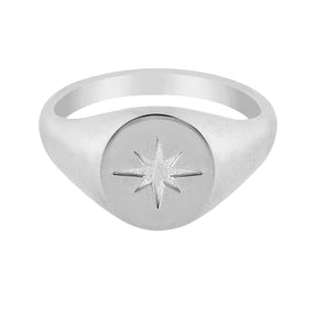 BohoMoon Stainless Steel North Star Signet Ring Silver / US 6 / UK L / EUR 51 (small)