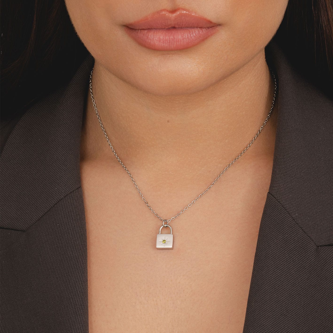 Bohomoon Stainless Steel Padlock Birthstone Necklace