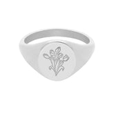 BohoMoon Stainless Steel Tulips Signet Ring Silver / US 4 / UK H / EUR 46 / (xxsmall)