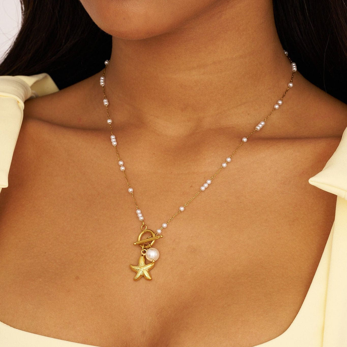 Bohomoon Stainless Steel Aloha Tbar Pearl Necklace