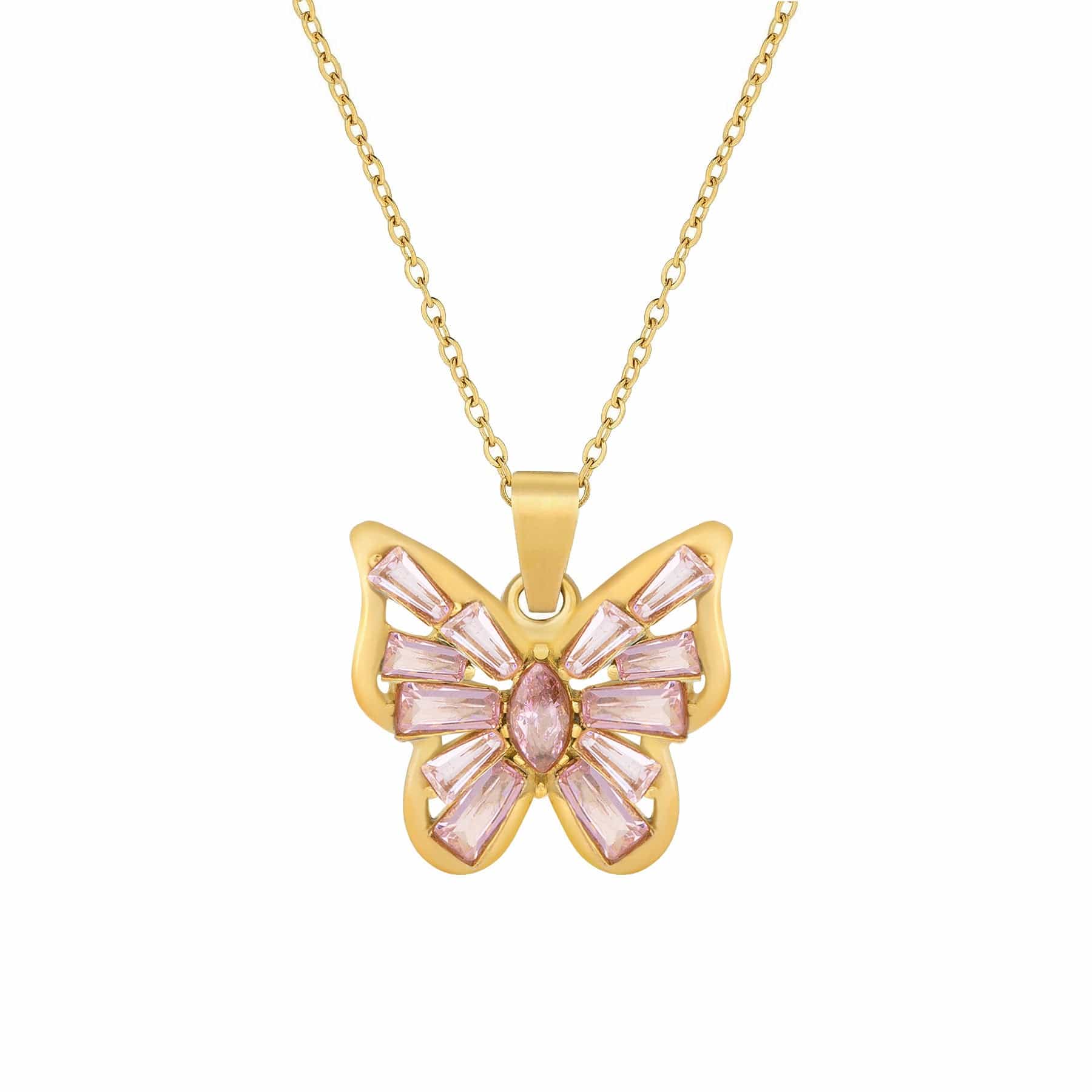 BohoMoon Stainless Steel Alexandria Butterfly Necklace Gold / Pink