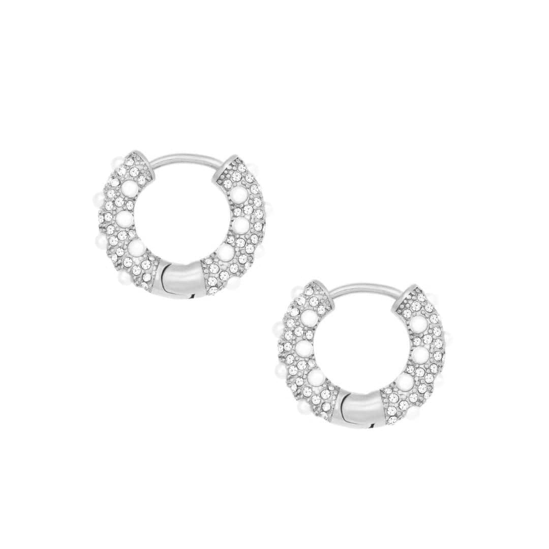 BohoMoon Stainless Steel Alice Pearl Hoop Earrings Silver