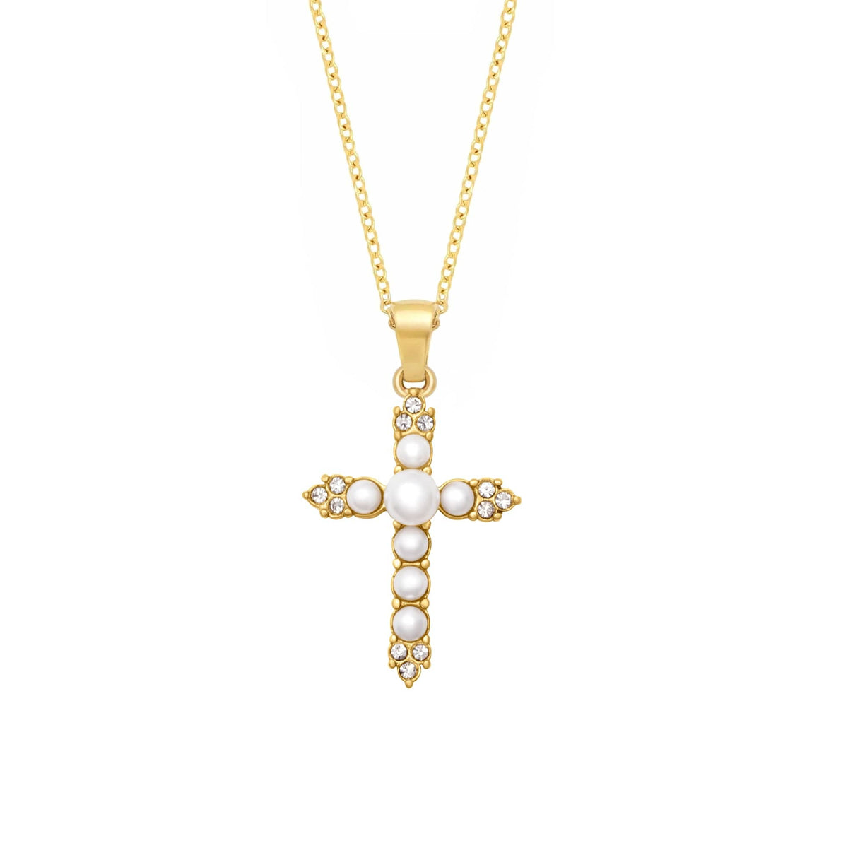 BohoMoon Stainless Steel Annie Pearl Cross Necklace Gold