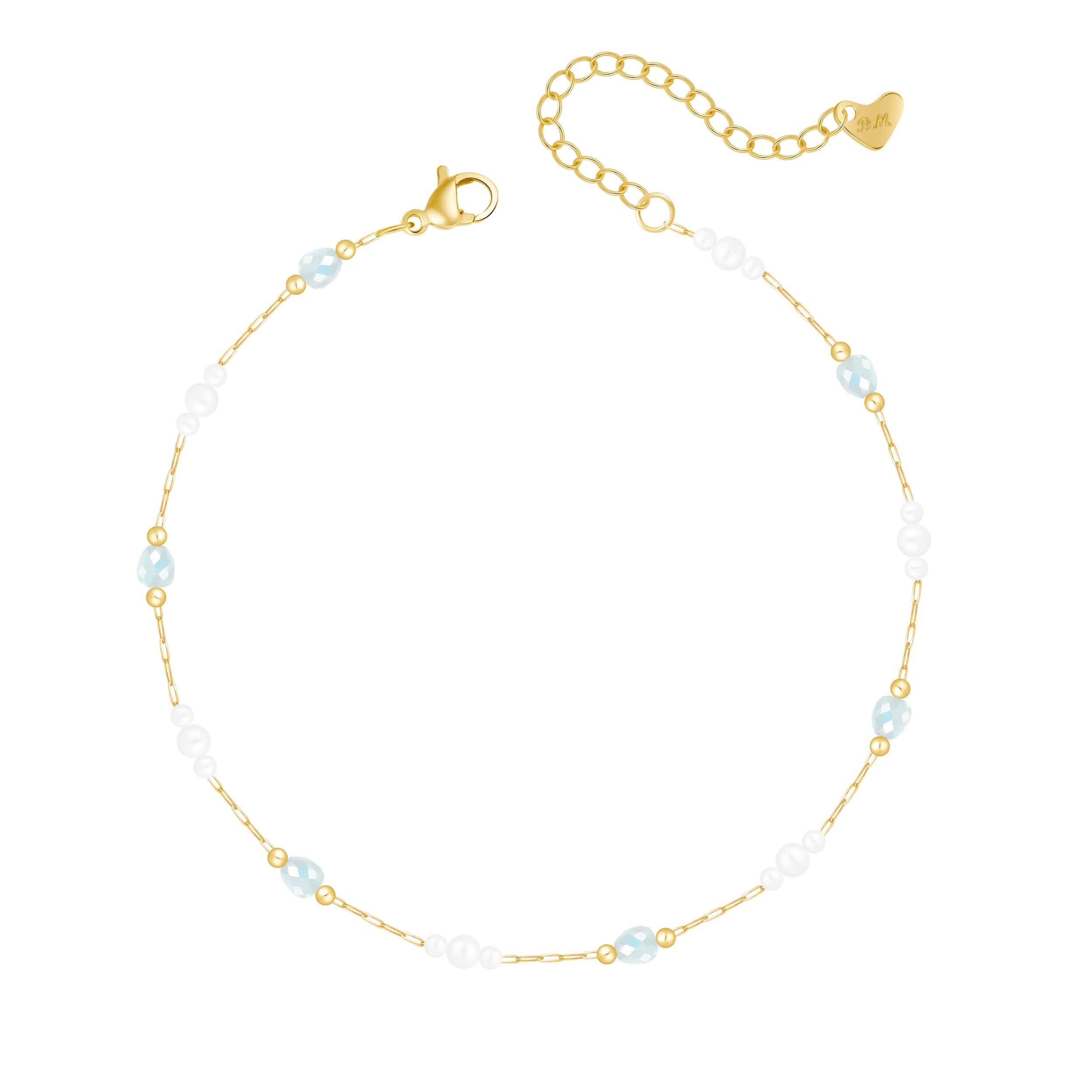 Bohomoon Stainless Steel Beach Waves Pearl Anklet