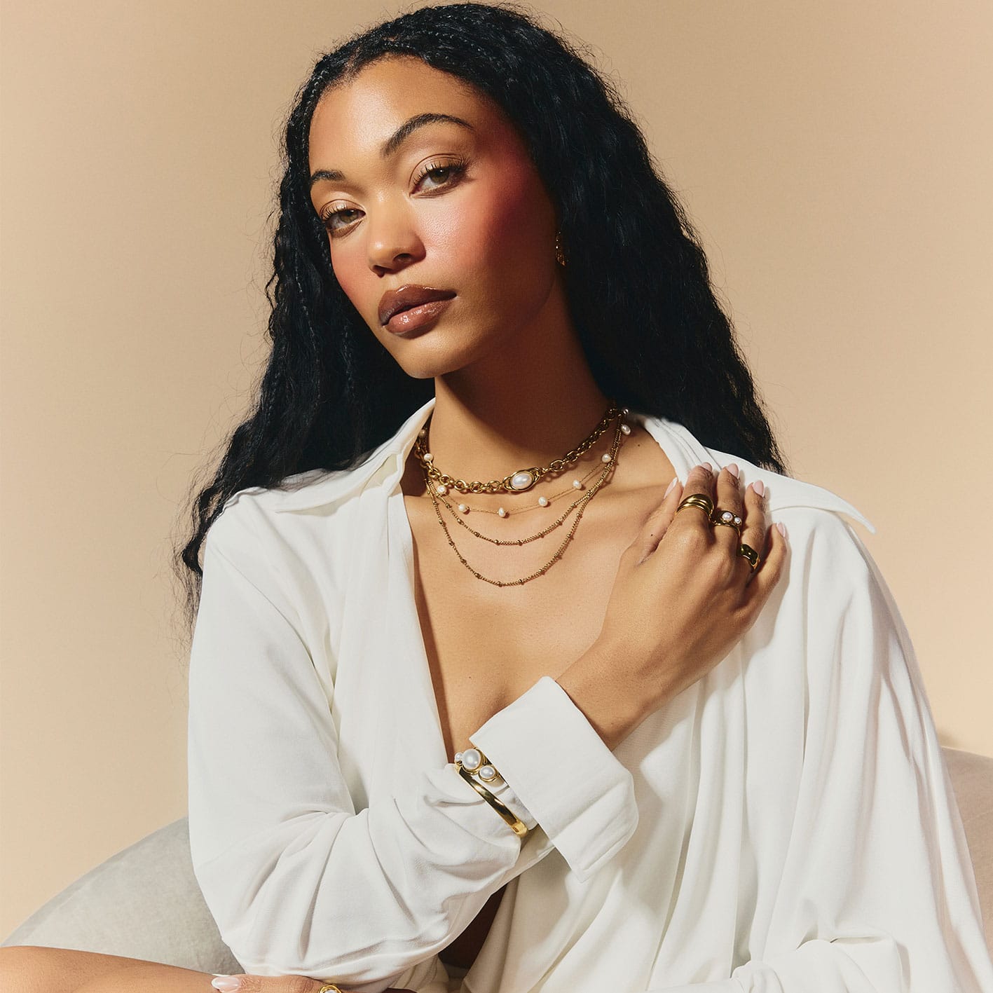 Bohomoon Stainless Steel Blythe Layered Pearl Necklace