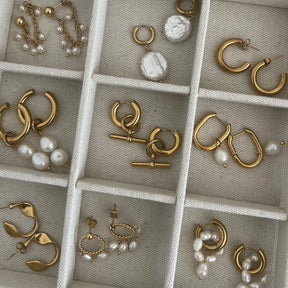 BohoMoon Stainless Steel Bora Bora Pearl Hoop Earrings Gold