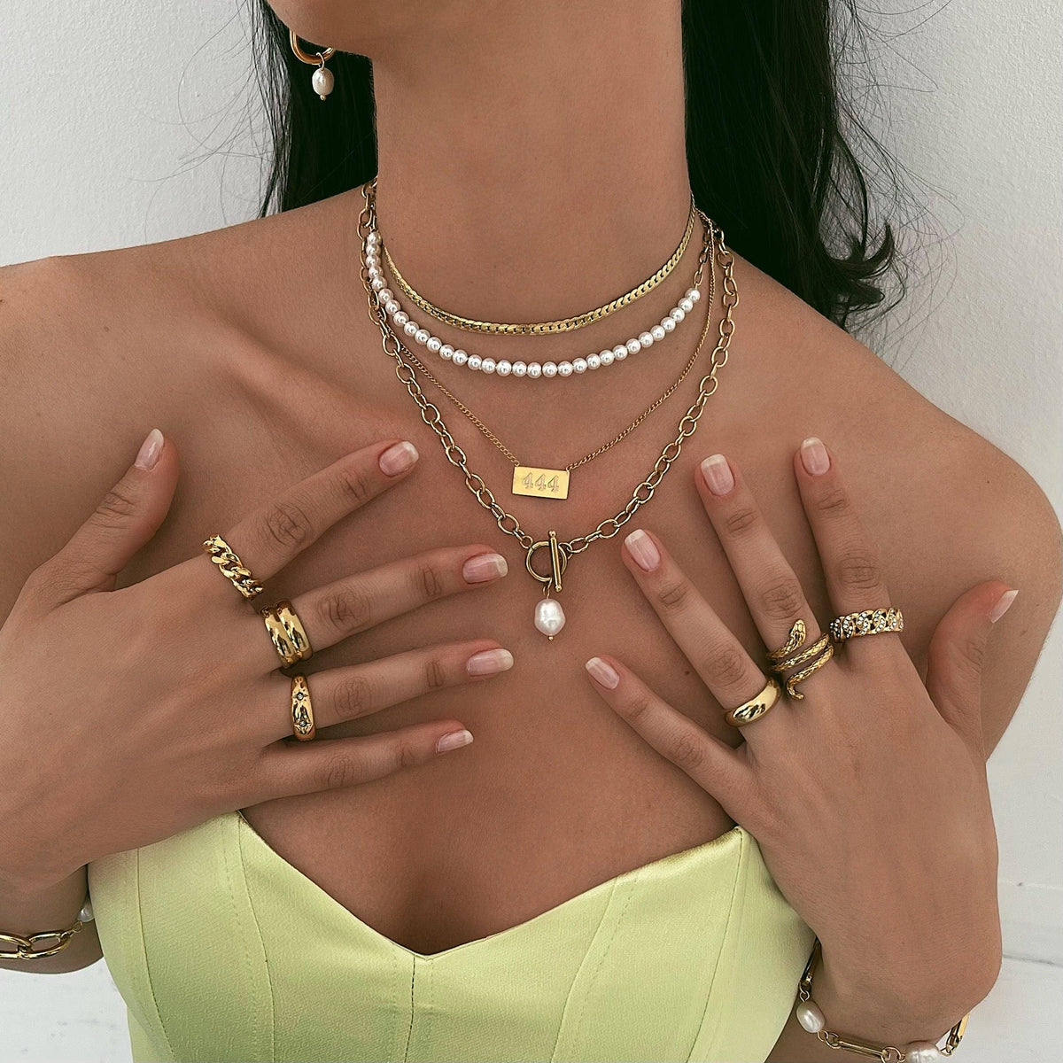 BohoMoon Stainless Steel Bora Bora Pearl TBar Necklace Gold