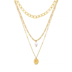 BohoMoon Stainless Steel Cascade Pearl Layered Necklace Gold