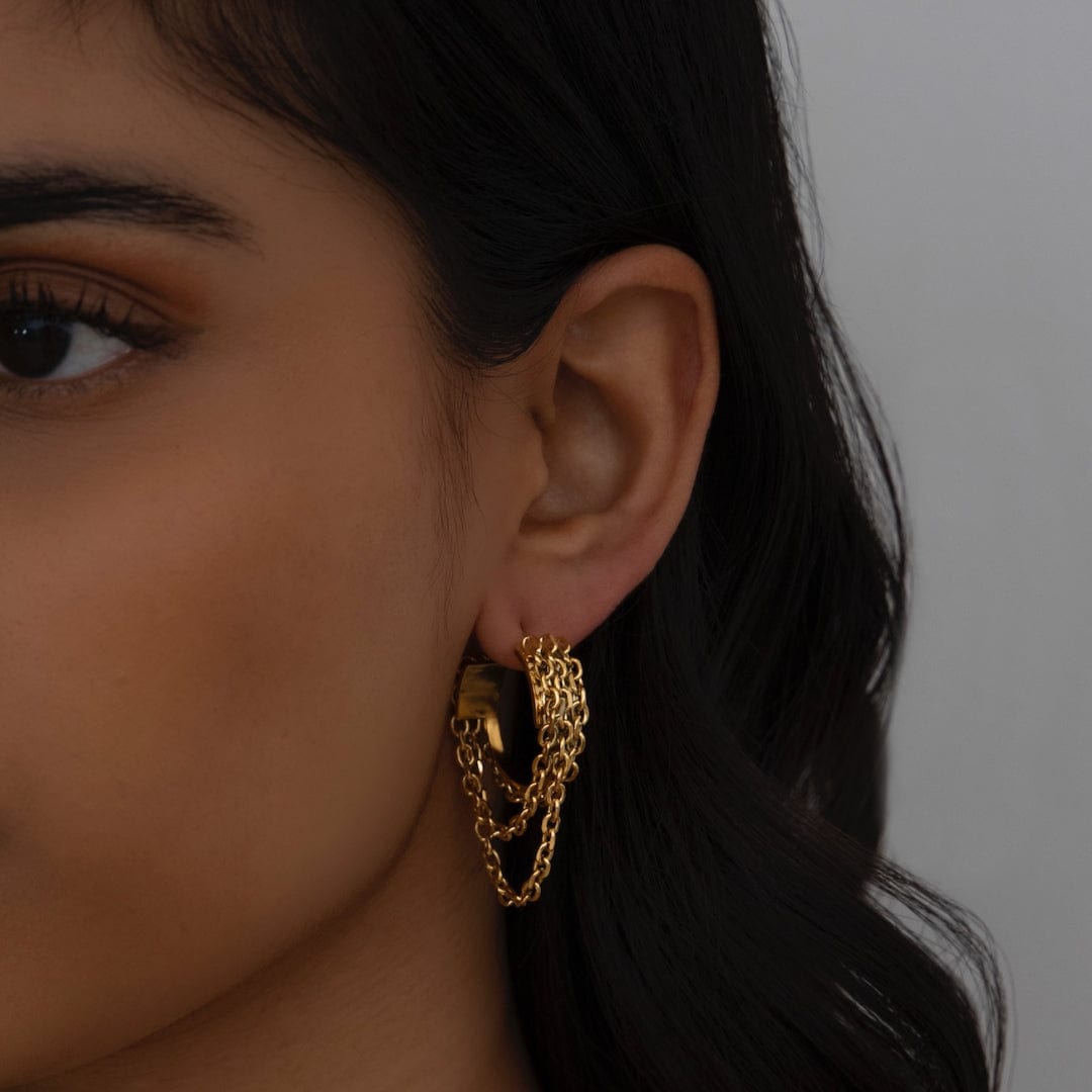 BOHOMOON Stainless Steel Chained Up Hoop Earrings Gold