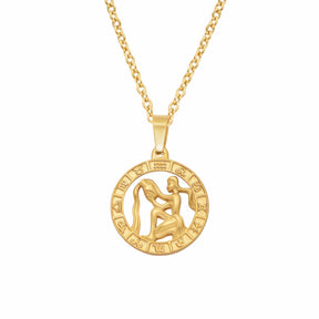 BohoMoon Stainless Steel Classic Zodiac Necklace Gold / Aquarius