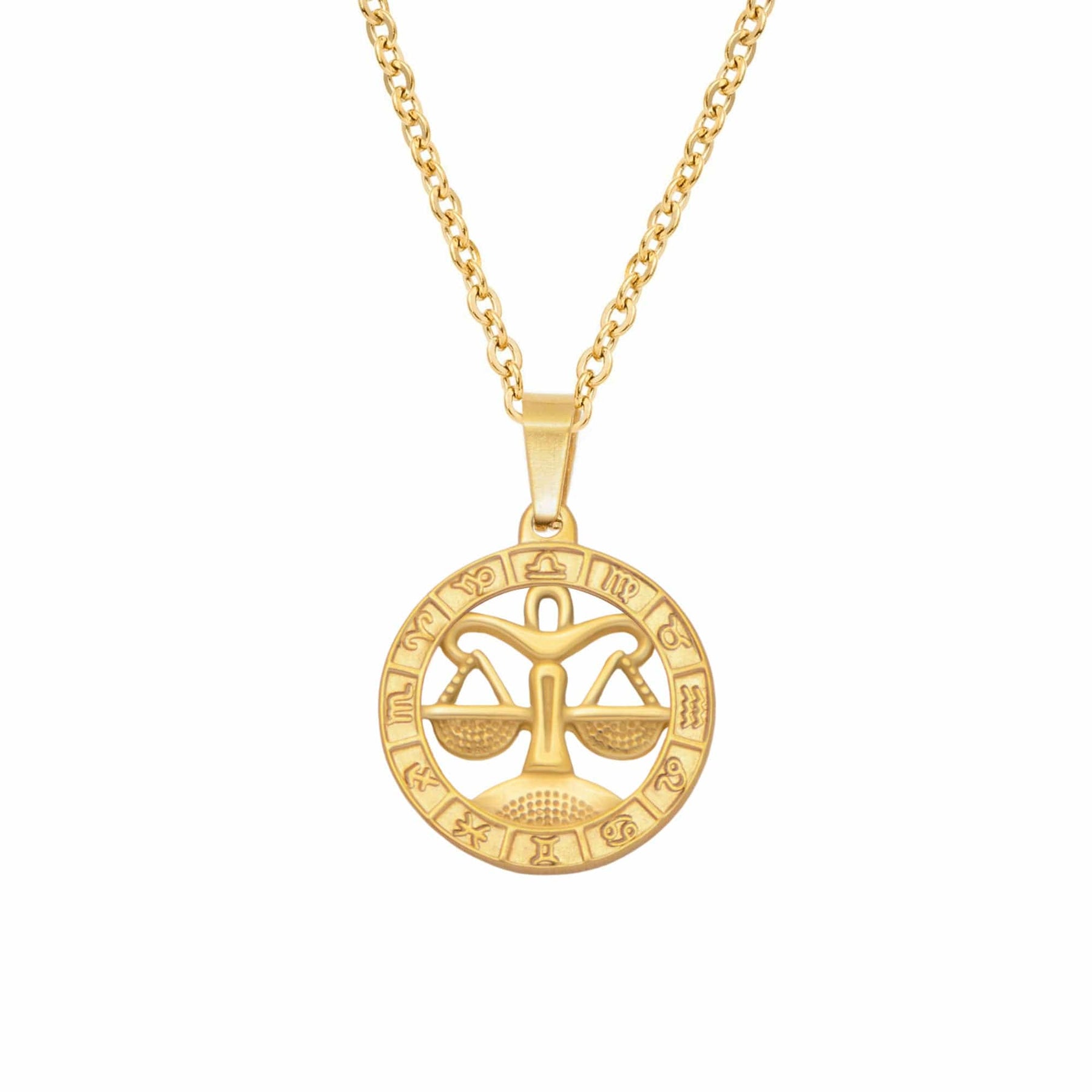 BohoMoon Stainless Steel Classic Zodiac Necklace Gold / Libra