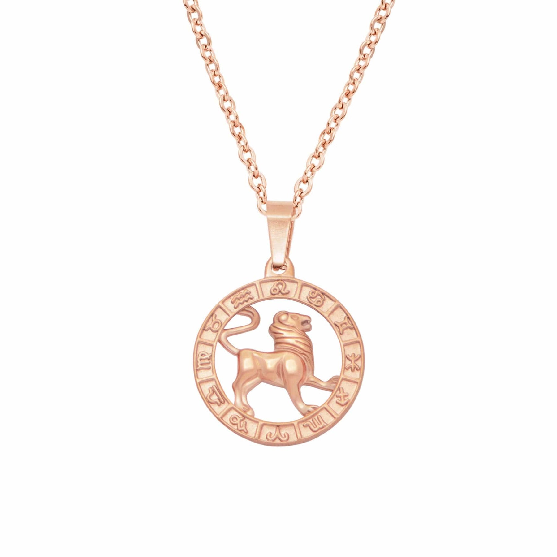 BohoMoon Stainless Steel Classic Zodiac Necklace Rose Gold / Leo