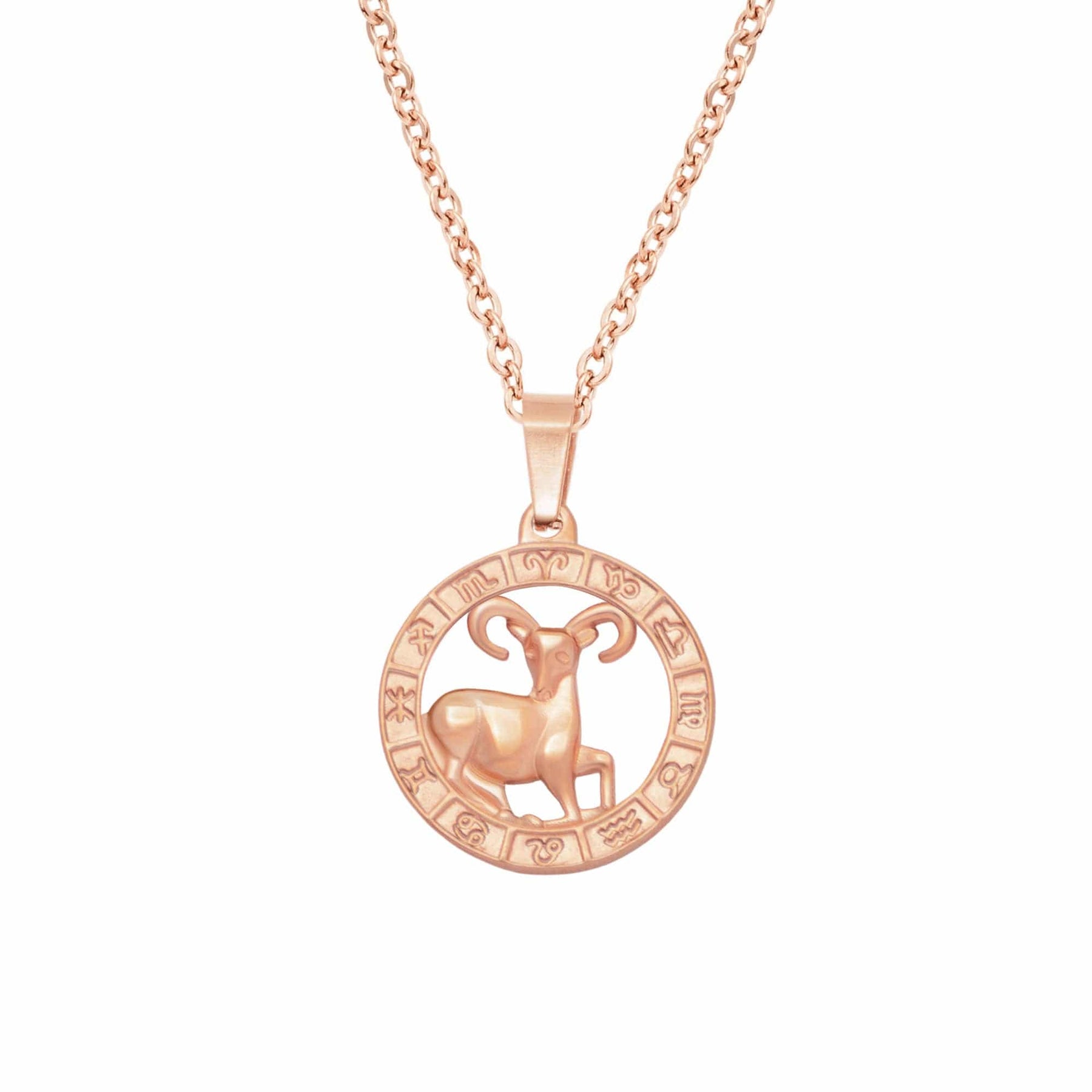 BohoMoon Stainless Steel Classic Zodiac Necklace Rose Gold / Aries