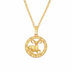 BohoMoon Stainless Steel Classic Zodiac Necklace Gold / Aries