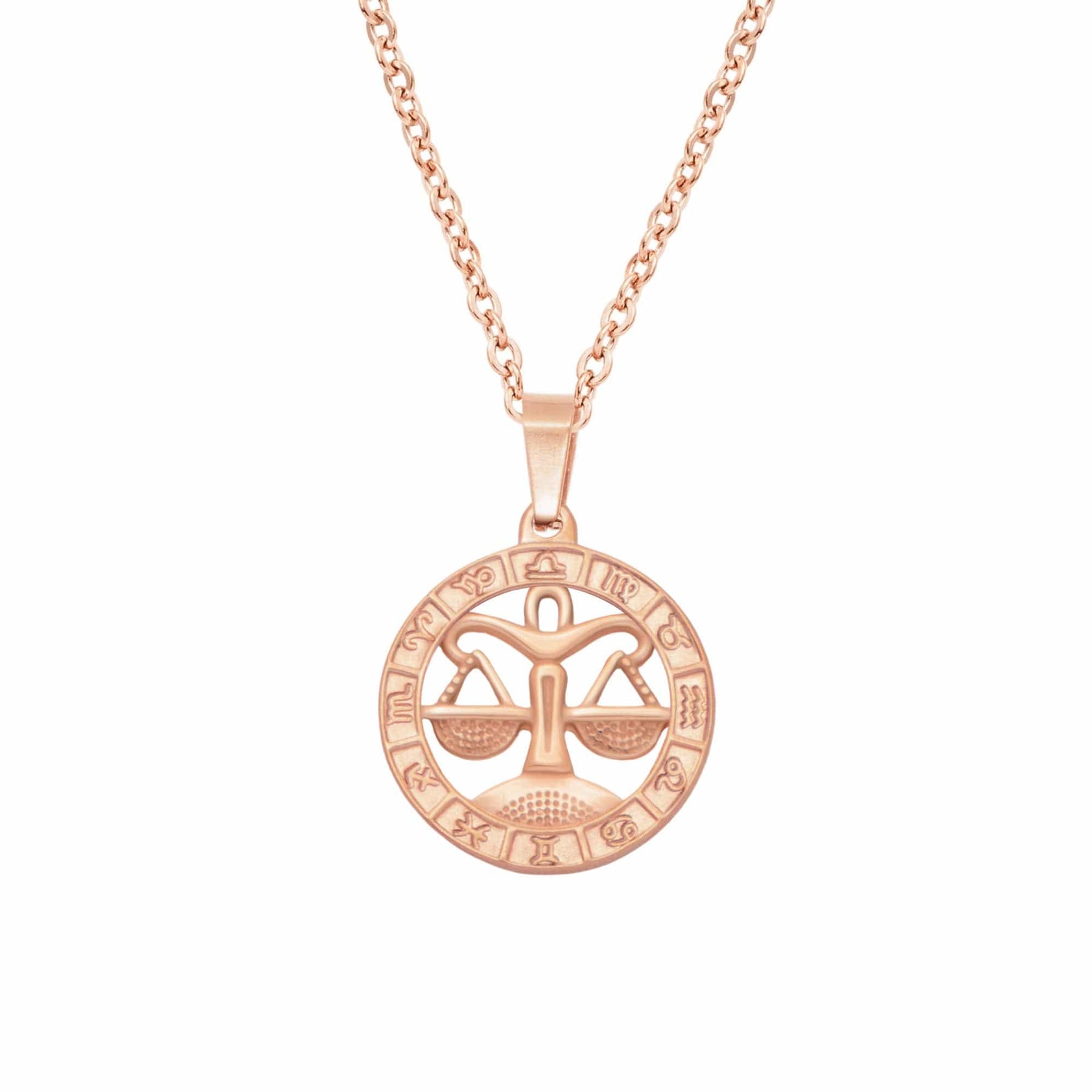 BohoMoon Stainless Steel Classic Zodiac Necklace Rose Gold / Libra