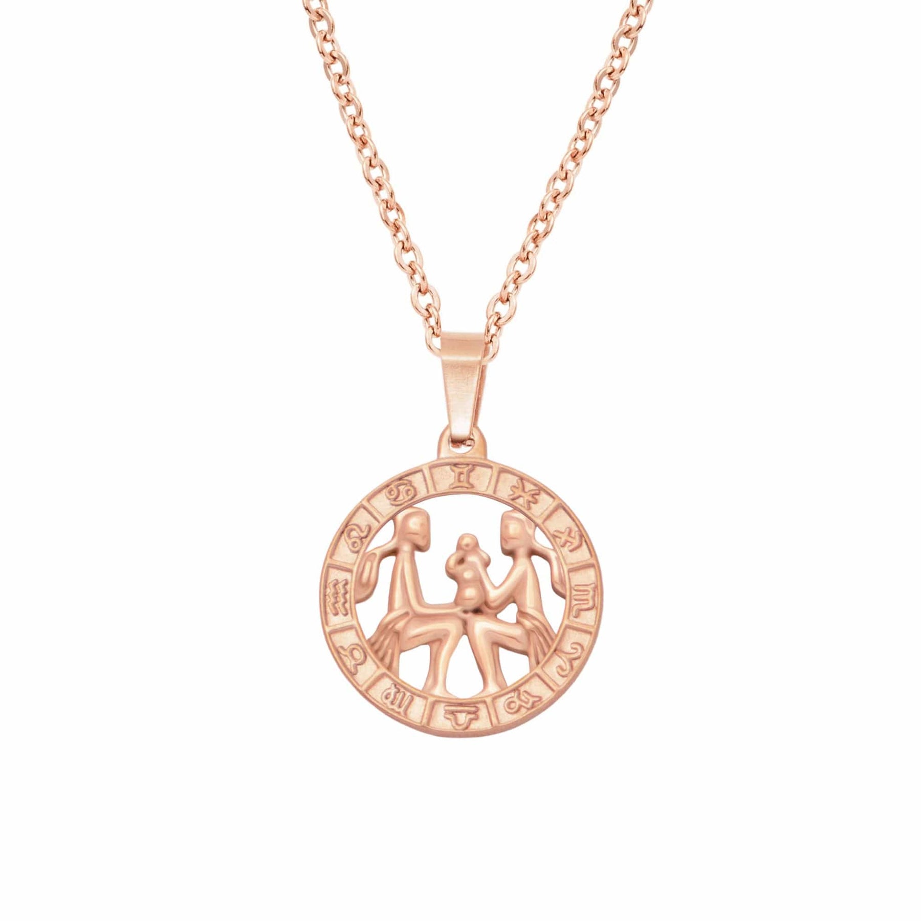 BohoMoon Stainless Steel Classic Zodiac Necklace Rose Gold / Gemini