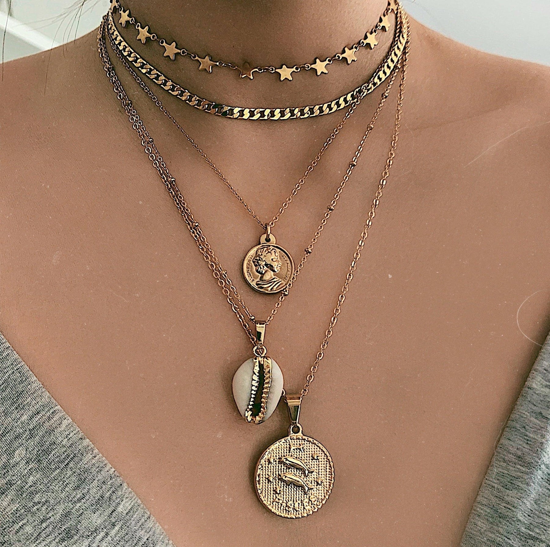 BohoMoon Stainless Steel Coin Zodiac Necklace