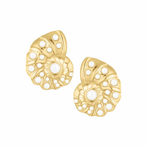 Bohomoon Stainless Steel Coral Shell Pearl Stud Earrings