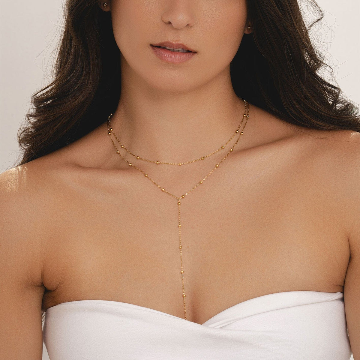 Bohomoon Stainless Steel Dainty Ball Layered Lariat Necklace