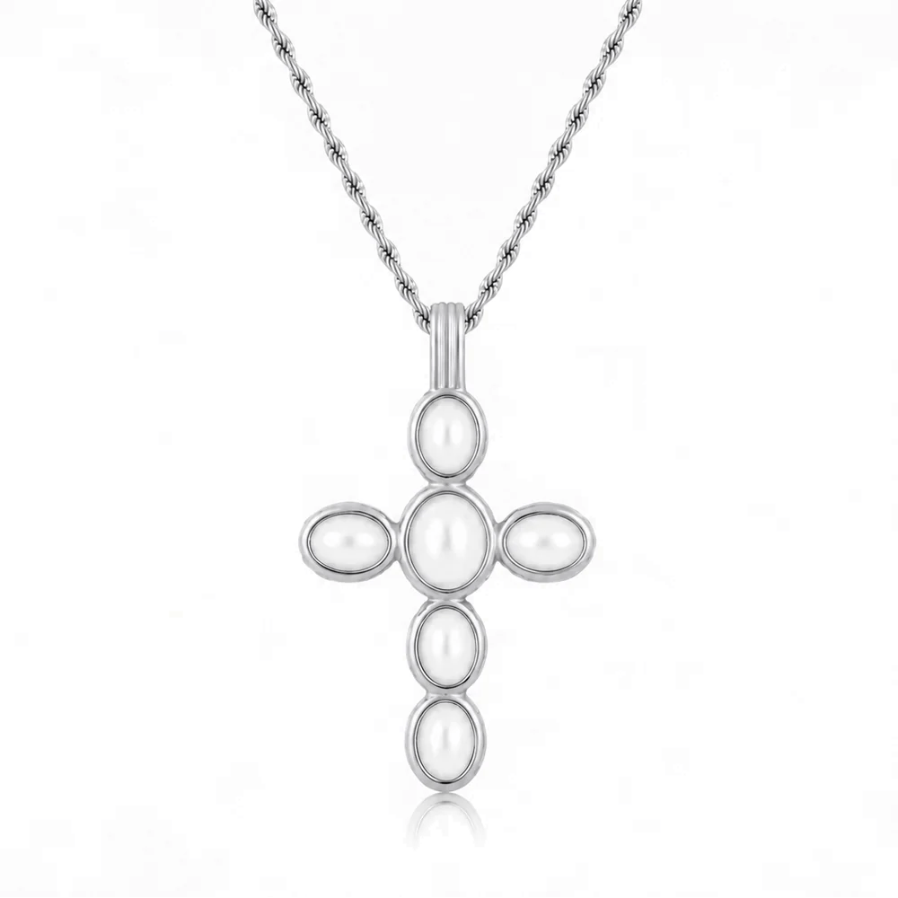 Bohomoon Stainless Steel Delilah Pearl Cross Necklace