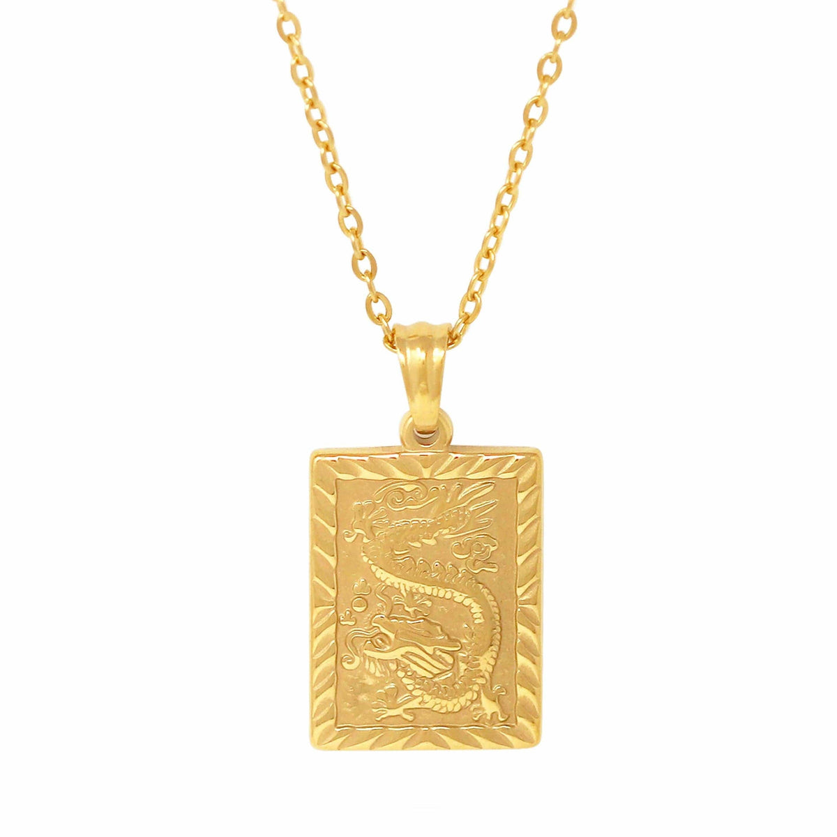 BohoMoon Stainless Steel Dragon Tablet Necklace Gold