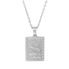 BohoMoon Stainless Steel Dragon Tablet Necklace Silver
