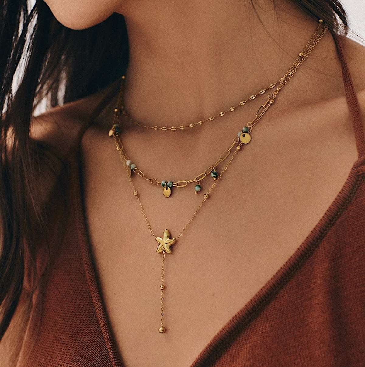 Bohomoon Stainless Steel Edith Starfish Lariat Necklace