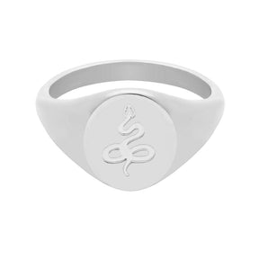 BohoMoon Stainless Steel Embellished Snake Signet Ring Silver / US 6 / UK L / EUR 51 (small)