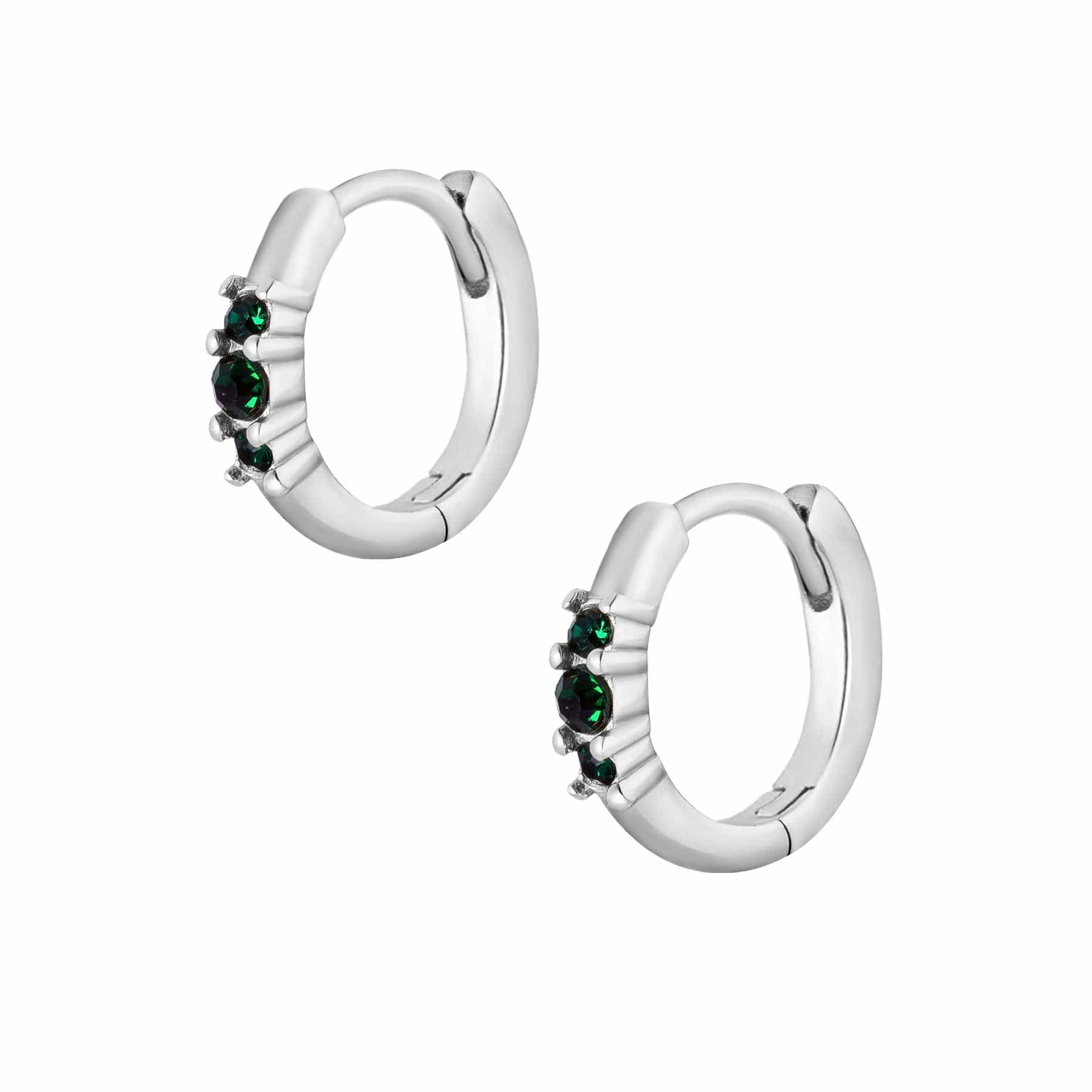 BohoMoon Stainless Steel Emerald Hoop Earrings Silver