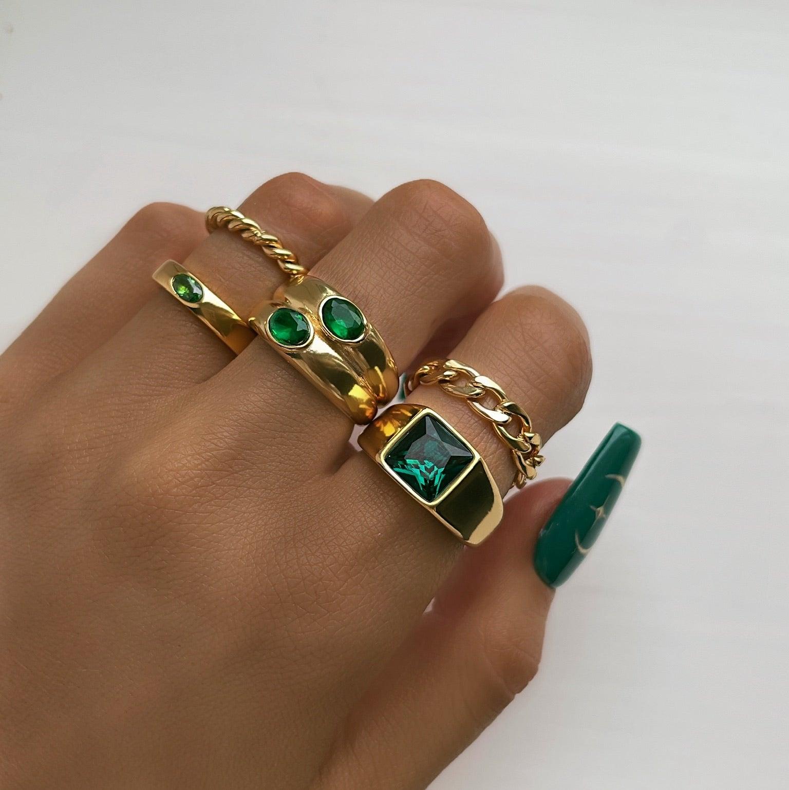 Stainless steel emerald ring sales