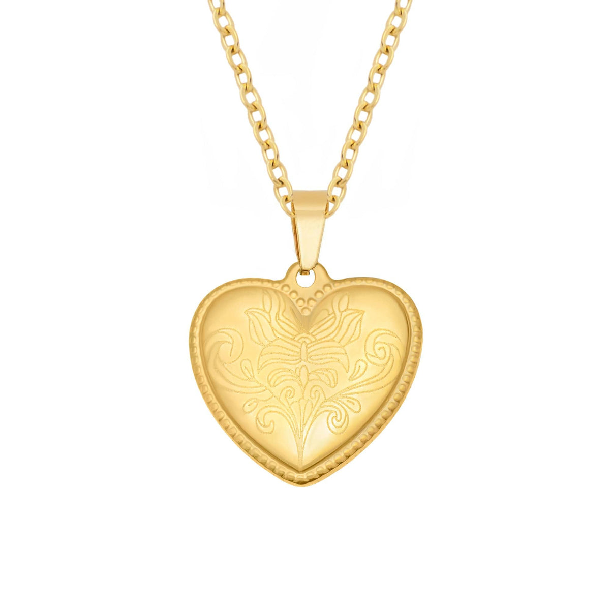 BohoMoon Stainless Steel Engraved Heart Necklace Gold