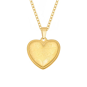 BohoMoon Stainless Steel Engraved Heart Necklace Gold